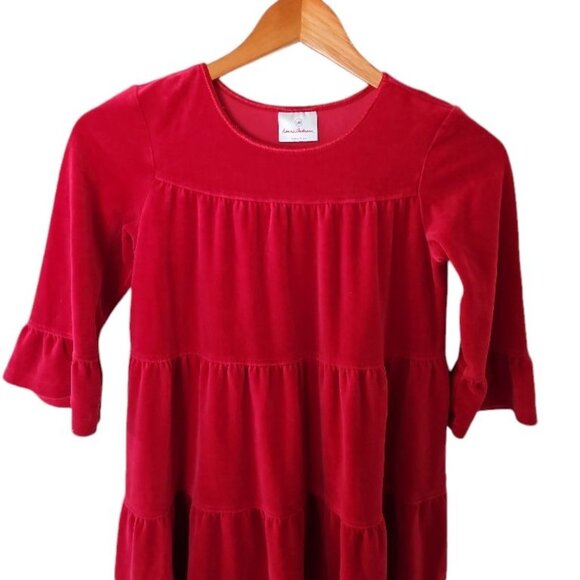 Hanna‎ Andersson Red Velour Twirl Dress Girls Sz 140 10 Years Tiered Skirt - Picture 6 of 9